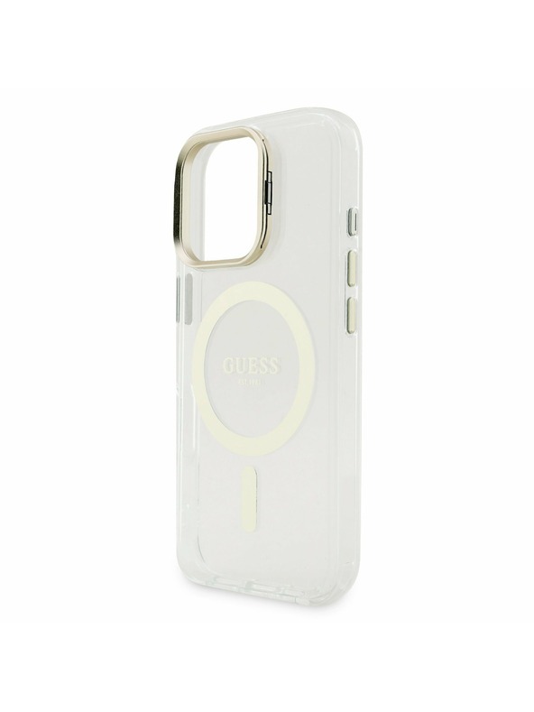 Guess Guess PC/TPU Electroplated Stand Camera Frame MagSafe Заден калъф с Подменяем Фон за iPhone 16 Pro