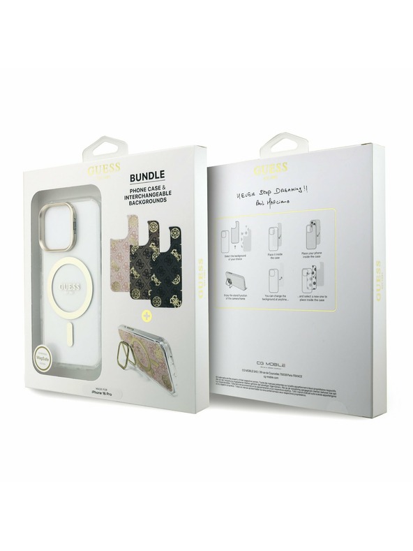 Guess Guess PC/TPU Electroplated Stand Camera Frame MagSafe Заден калъф с Подменяем Фон за iPhone 16 Pro