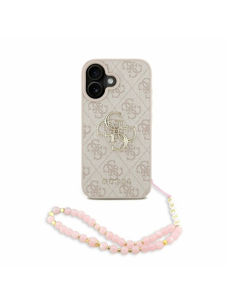 Guess Guess PU 4G Metal Logo Strap Заден калъф за iPhone 16 Pink