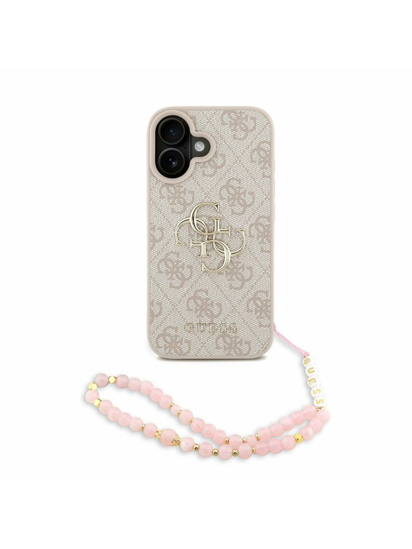 Guess Guess PU 4G Metal Logo Strap Заден калъф за iPhone 16 Pink