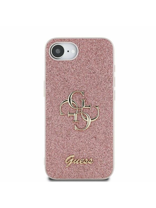Guess Guess PU Fixed Glitter 4G Metal Logo Заден калъф за iPhone 16e Pink