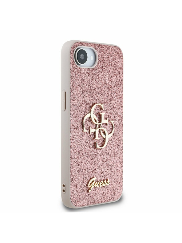 Guess Guess PU Fixed Glitter 4G Metal Logo Заден калъф за iPhone 16e Pink