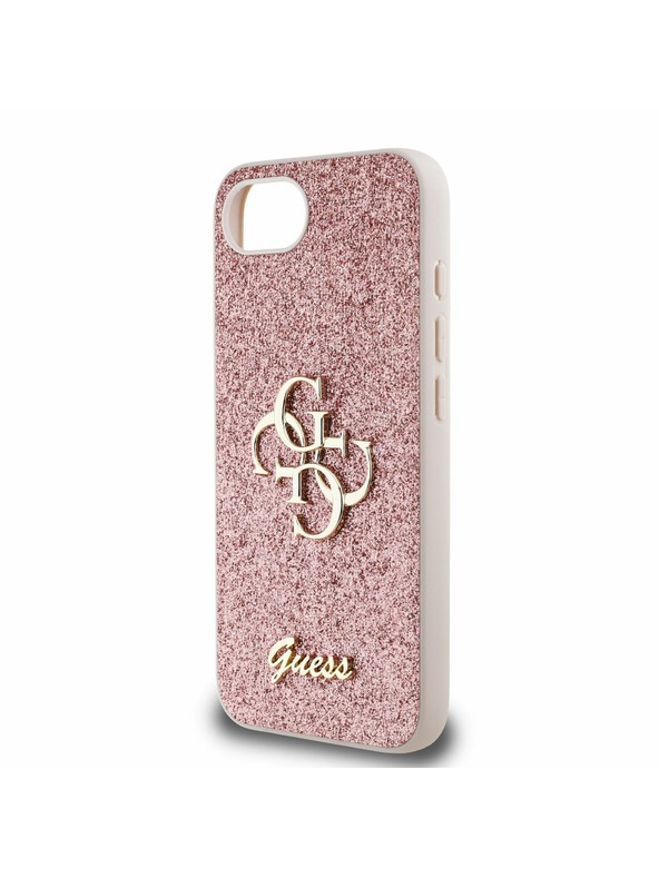 Guess Guess PU Fixed Glitter 4G Metal Logo Заден калъф за iPhone 16e Pink