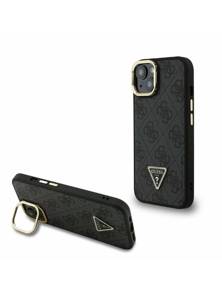 Guess Guess PU 4G Strass Триъгълен лого Stand Camera Frame MagSafe Заден капак за iPhone 14 Черен