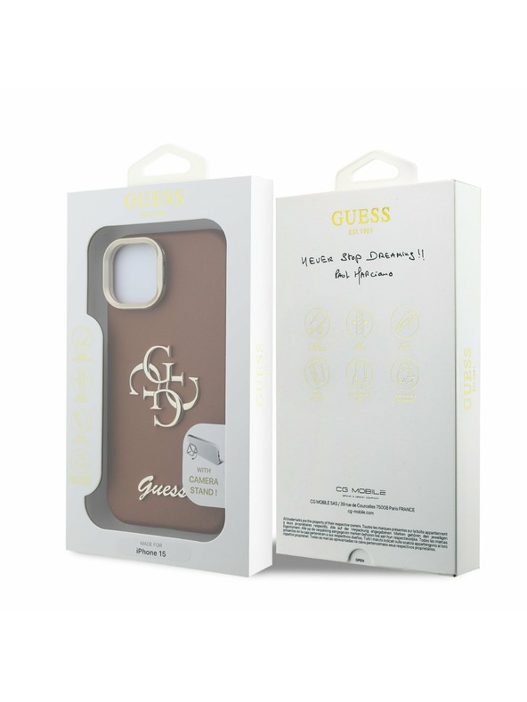 Guess Guess PU Grained 4G Logo Stand Заден капак за iPhone 13 Кафяв
