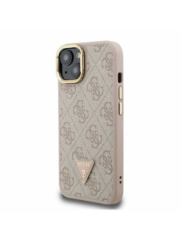 Guess Guess PU 4G Strass Триъгълен лого Stand Camera Frame MagSafe Заден капак за iPhone 13 Розов