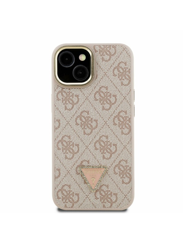 Guess Guess PU 4G Strass Триъгълен лого Stand Camera Frame MagSafe Заден капак за iPhone 13 Розов