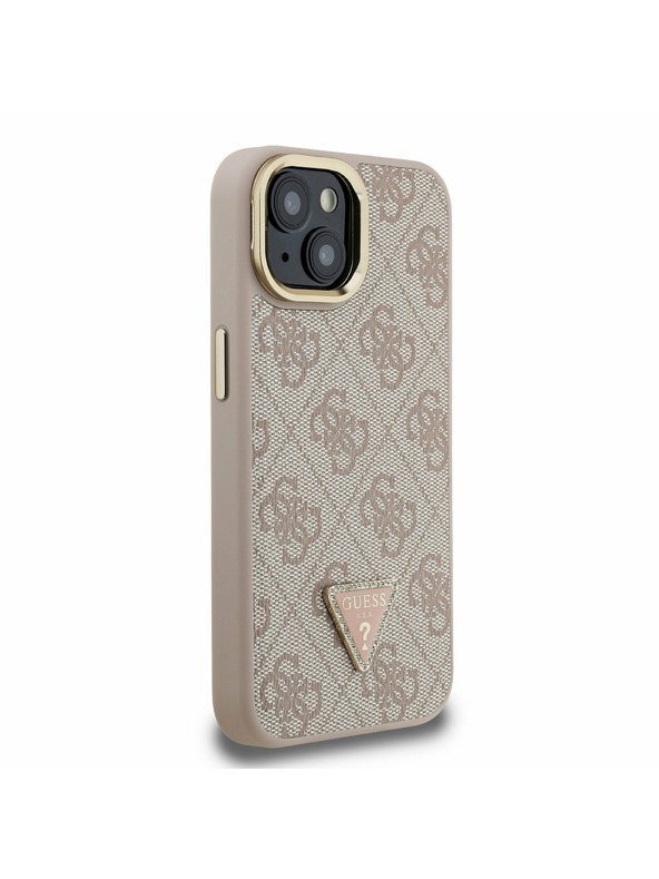 Guess Guess PU 4G Strass Триъгълен лого Stand Camera Frame MagSafe Заден капак за iPhone 13 Розов