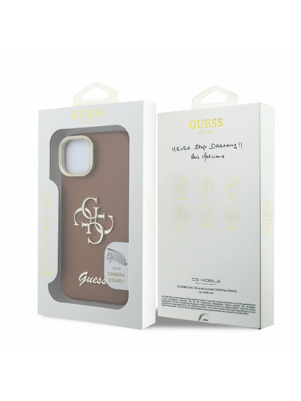 Guess Guess PU Grained 4G Logo Stand Заден капак за iPhone 14 Кафяв