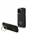 Guess Guess PU 4G Strass Триъгълен лого Stand Camera Frame MagSafe Заден капак за iPhone 15 Pro Max Черен