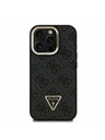 Guess Guess PU 4G Strass Триъгълен лого Stand Camera Frame MagSafe Заден капак за iPhone 15 Pro Max Черен