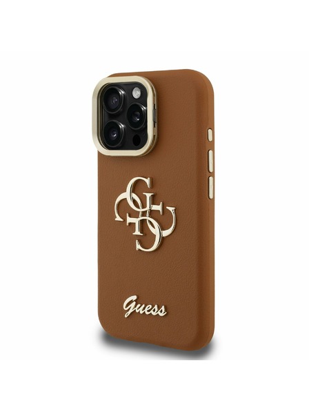 Guess Guess PU Grained 4G Logo Stand Заден капак за iPhone 16 Pro Кафяв