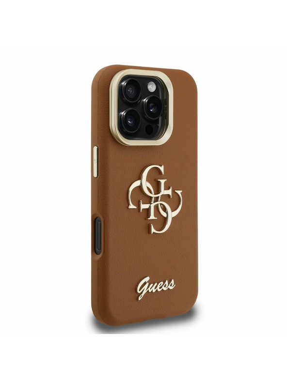 Guess Guess PU Grained 4G Logo Stand Заден капак за iPhone 16 Pro Кафяв