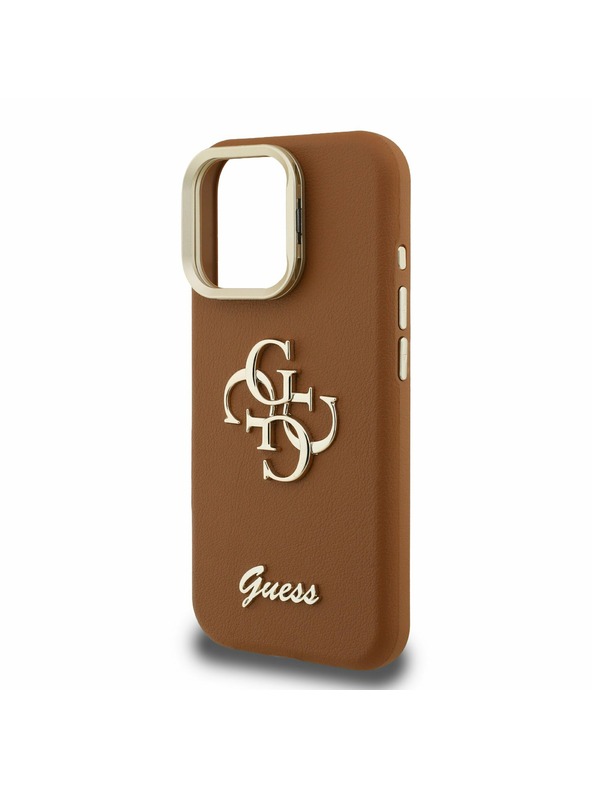 Guess Guess PU Grained 4G Logo Stand Заден капак за iPhone 16 Pro Кафяв