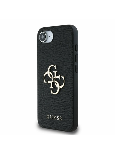 Guess Guess PU Grained 4G Метален лого Заден капак за iPhone 16e Черен