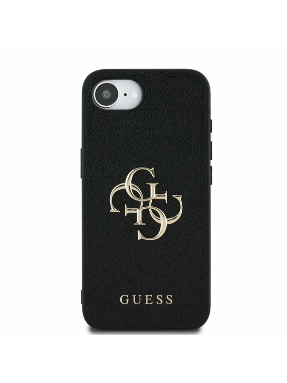 Guess Guess PU Grained 4G Метален лого Заден капак за iPhone 16e Черен