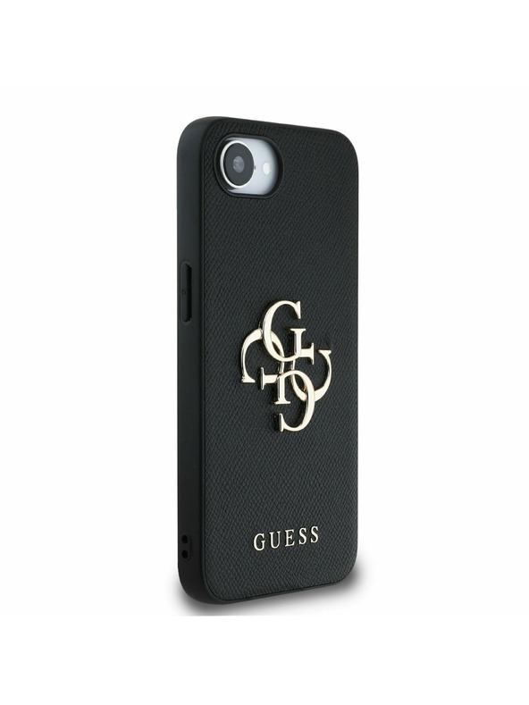 Guess Guess PU Grained 4G Метален лого Заден капак за iPhone 16e Черен