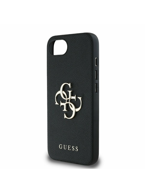 Guess Guess PU Grained 4G Метален лого Заден капак за iPhone 16e Черен