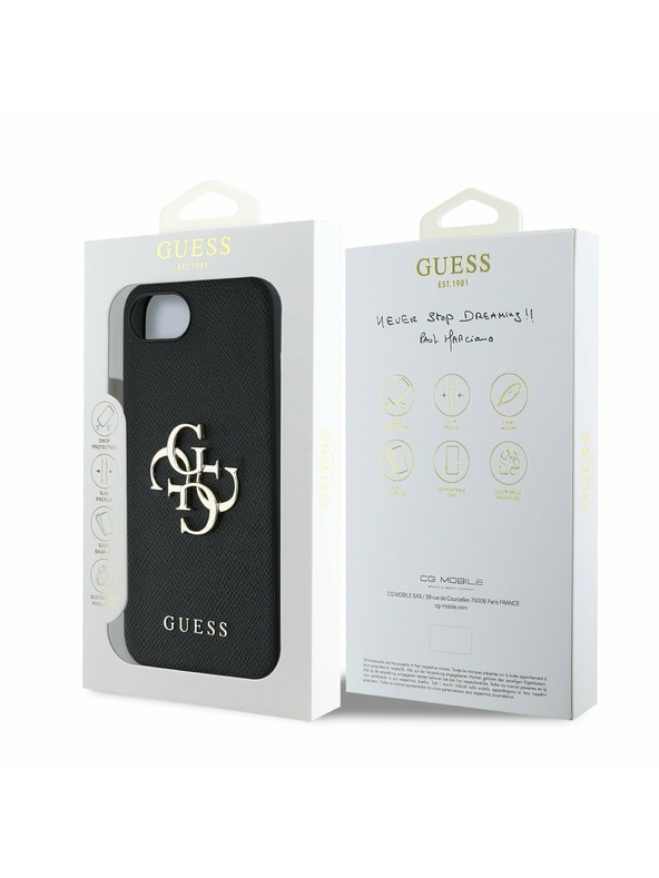 Guess Guess PU Grained 4G Метален лого Заден капак за iPhone 16e Черен