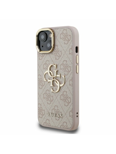 Guess Guess PU 4G Метален лого Stand Camera Frame Заден капак за iPhone 14 Розов
