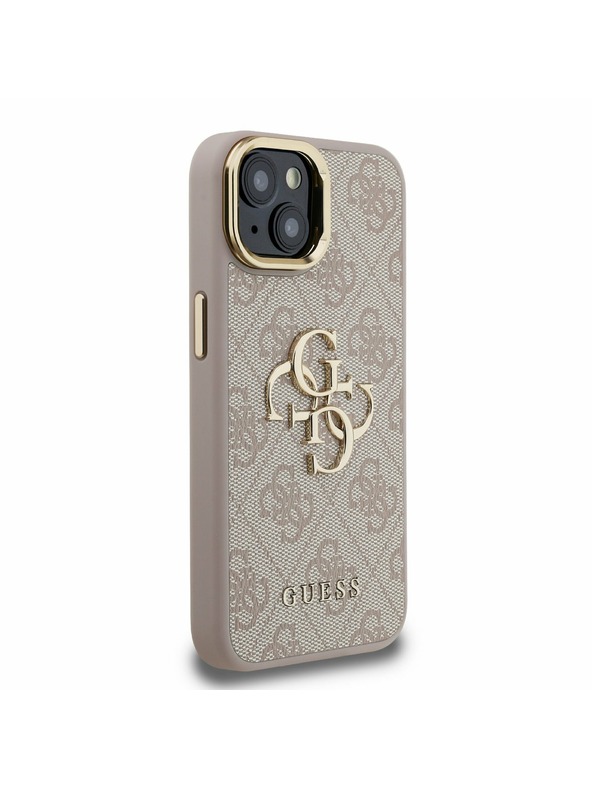 Guess Guess PU 4G Метален лого Stand Camera Frame Заден капак за iPhone 14 Розов