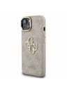 Guess Guess PU 4G Метален лого Stand Camera Frame Заден капак за iPhone 15 Розов