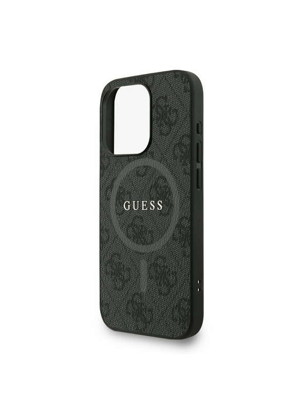 Guess Guess PU Кожен 4G Цветен пръстен с каишка MagSafe Заден капак за iPhone 15 Pro Черен