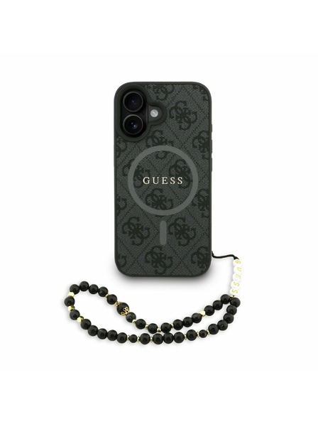 Guess Guess PU Кожен 4G Цветен пръстен с каишка MagSafe Заден капак за iPhone 16 Черен