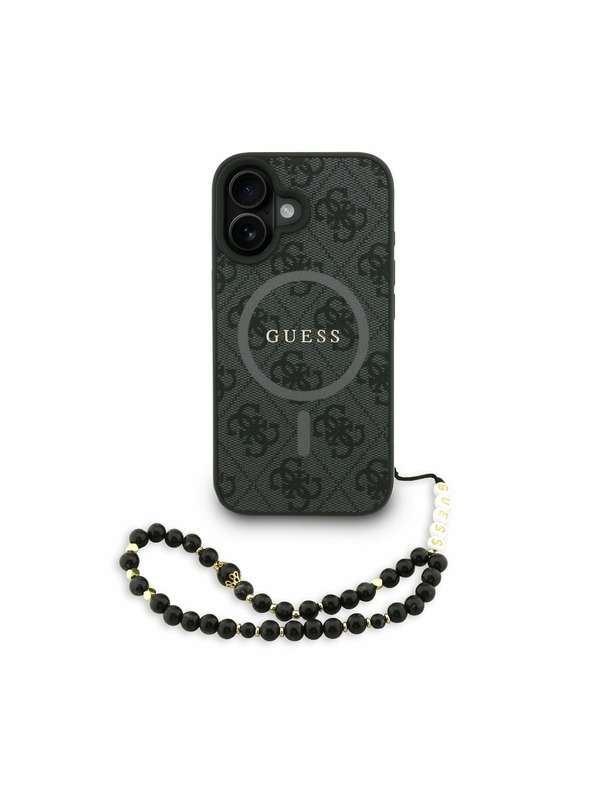 Guess Guess PU Кожен 4G Цветен пръстен с каишка MagSafe Заден капак за iPhone 16 Черен