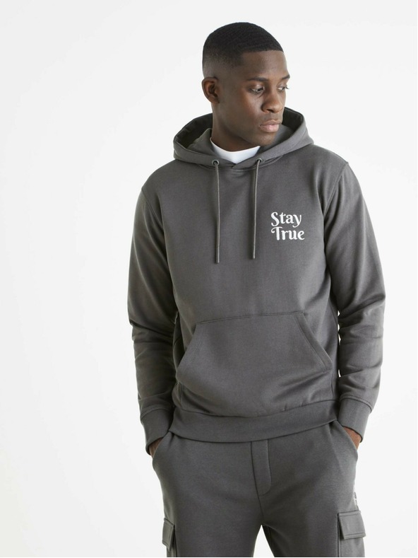 Celio Сив мъжки пуловер с качулка Celio