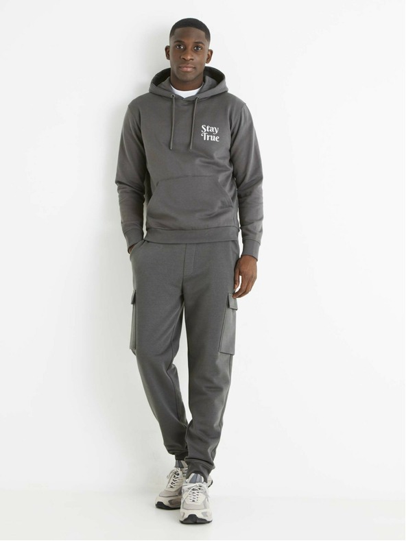 Celio Сив мъжки пуловер с качулка Celio