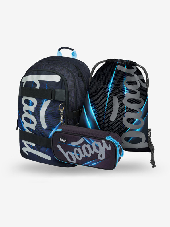 BAAGL  Черен 3 комплект skate bluelight: раница, моливник, чанта Baagl