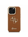 Guess Guess PU Grained 4G Logo Stand Camera Frame Заден калъф за iPhone 15 Pro Кафяв