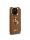 Guess Guess PU Grained 4G Logo Stand Camera Frame Заден калъф за iPhone 15 Pro Кафяв