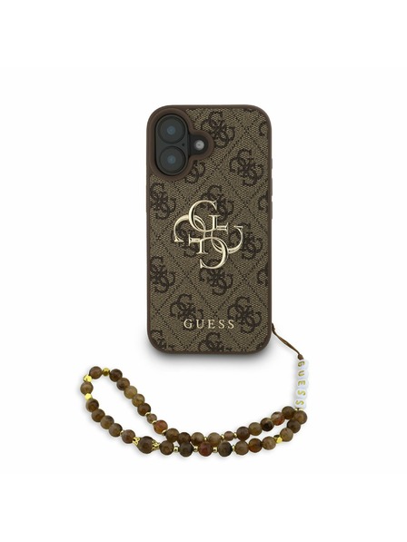 Guess Guess PU 4G Metal Logo Strap Заден калъф за iPhone 16 Кафяв
