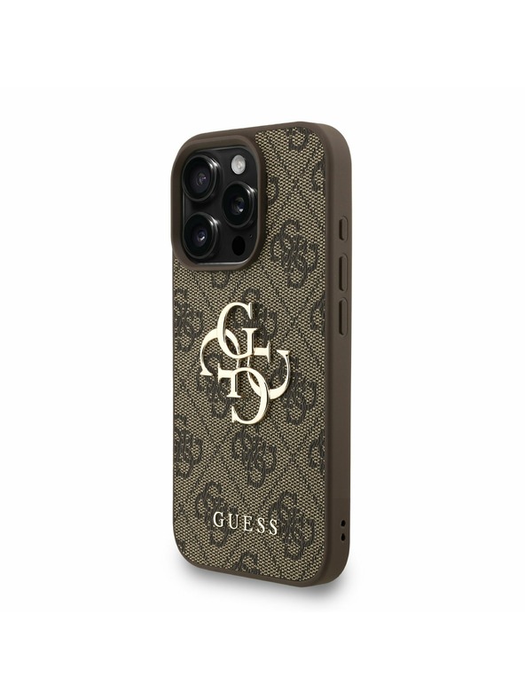 Guess Guess PU 4G Metal Logo Strap Заден калъф за iPhone 16 Pro Кафяв