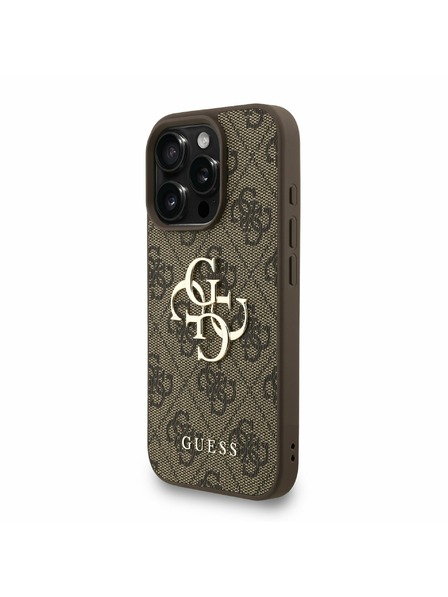 Guess Guess PU 4G Metal Logo Strap Заден калъф за iPhone 16 Pro Кафяв