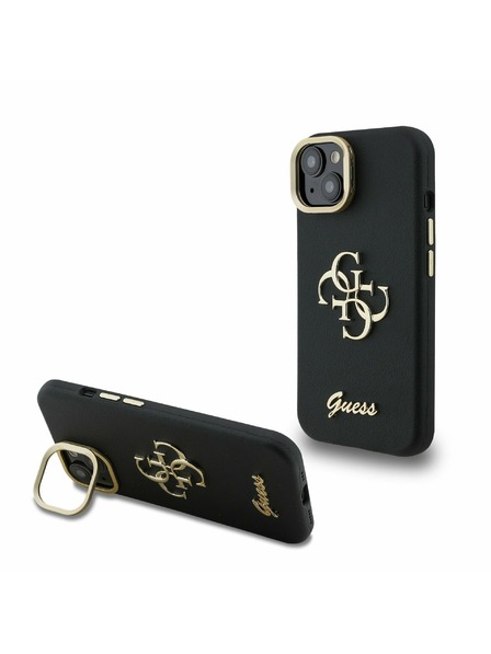 Guess Guess PU Grained 4G Logo Stand Camera Frame Заден калъф за iPhone 13 Черен