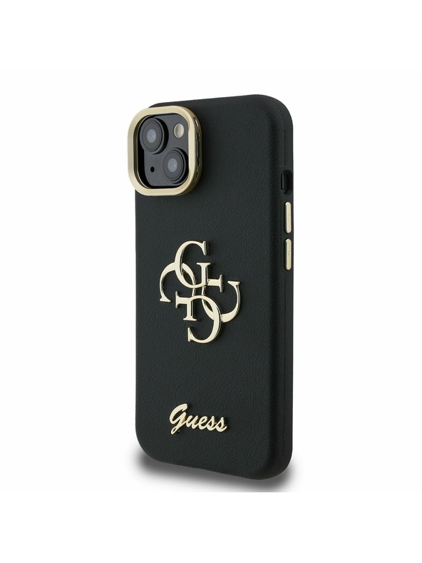 Guess Guess PU Grained 4G Logo Stand Camera Frame Заден калъф за iPhone 13 Черен