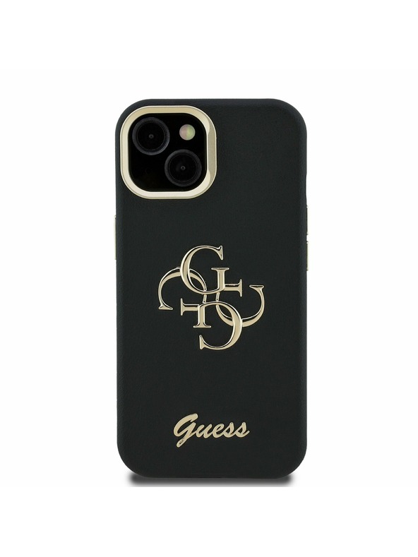 Guess Guess PU Grained 4G Logo Stand Camera Frame Заден калъф за iPhone 13 Черен