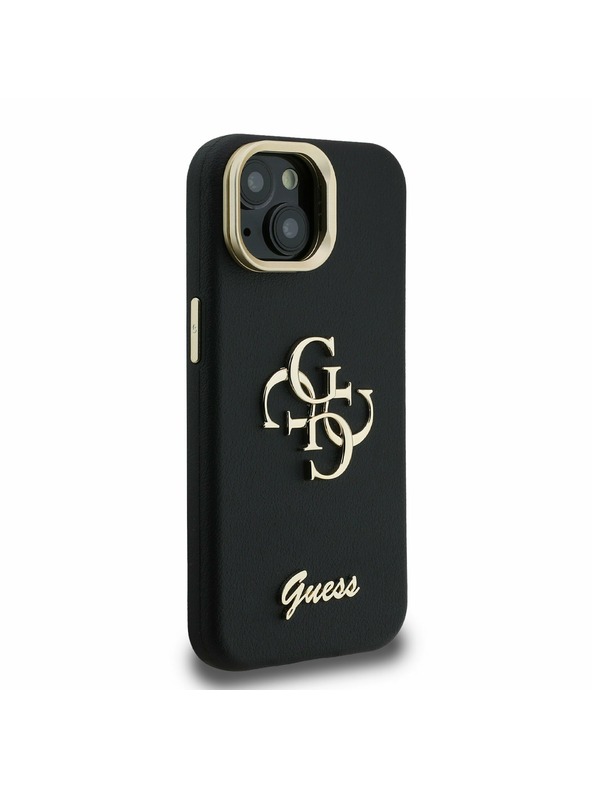 Guess Guess PU Grained 4G Logo Stand Camera Frame Заден калъф за iPhone 13 Черен