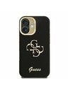 Guess Guess PU Grained 4G Logo Stand Camera Frame Заден калъф за iPhone 16 Черен