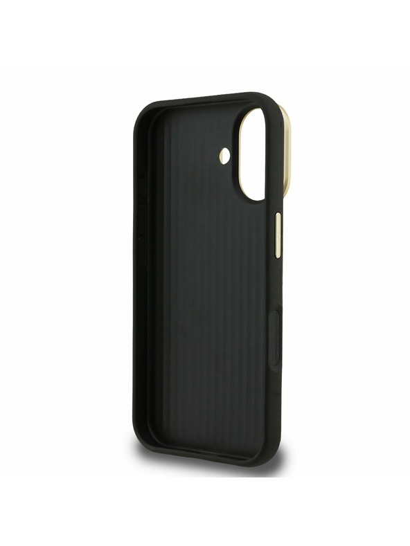 Guess Guess PU Grained 4G Logo Stand Camera Frame Заден калъф за iPhone 16 Черен