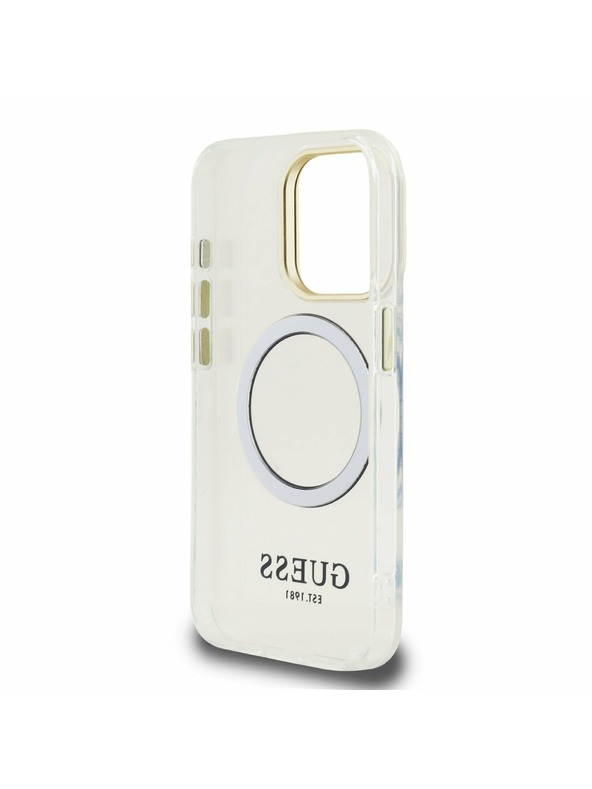 Guess Guess IML Gold Outline Stand Camera Frame MagSafe Заден калъф за iPhone 15 Pro Прозрачен