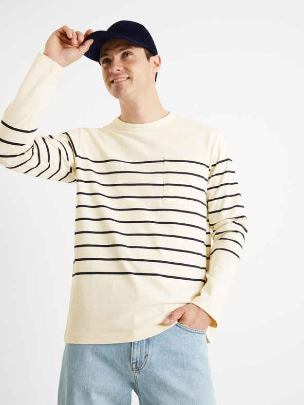 Celio Кремава мъжка тениска на райета Celio Veboxmlr