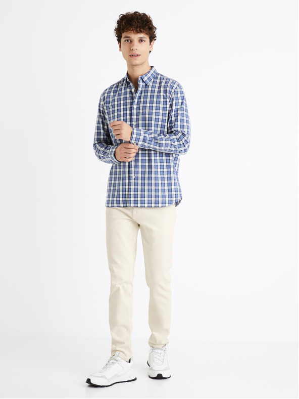 Celio Бяло-синя мъжка карирана риза Celio Dawayne