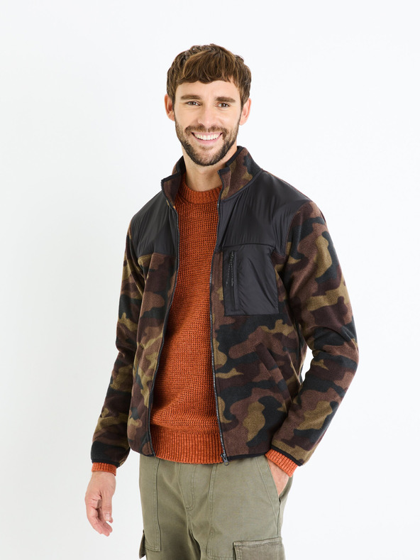 Celio Кафяв мъжки армейски суитчър с цип Celio Fecamo