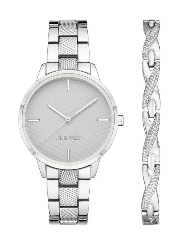 Nine West	 Дамски подаръчен комплект часовник и гривна Nine West NW/2761SVST