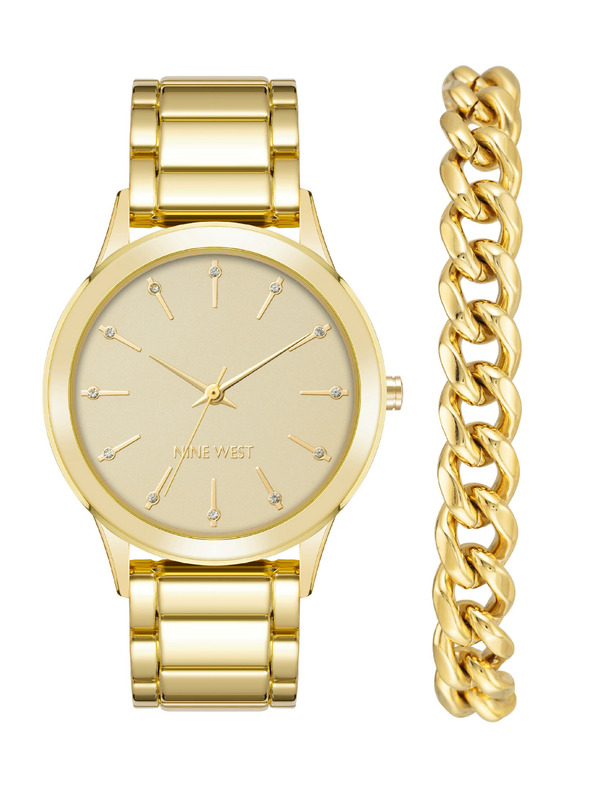 Nine West	 Дамски подаръчен комплект часовник и гривна Nine West NW/2770GPST