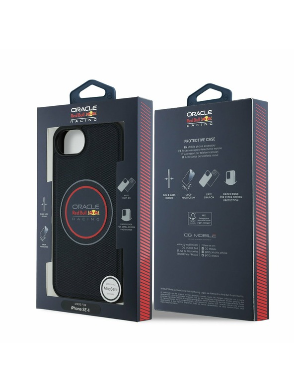 Oracle Red Bull Racing Red Bull PU кожен червен пръстен MagSafe заден калъф за iPhone 16e Navy